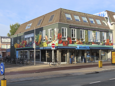902060 Gezicht op het filiaal van supermarktketen Albert Heijn (Amsterdamsestraatweg 56) te Utrecht, met bovenlangs de ...